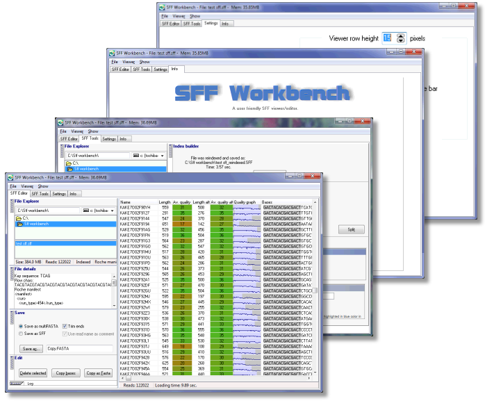 SFF file viewer, SFF editor, SFF to FASTA converter